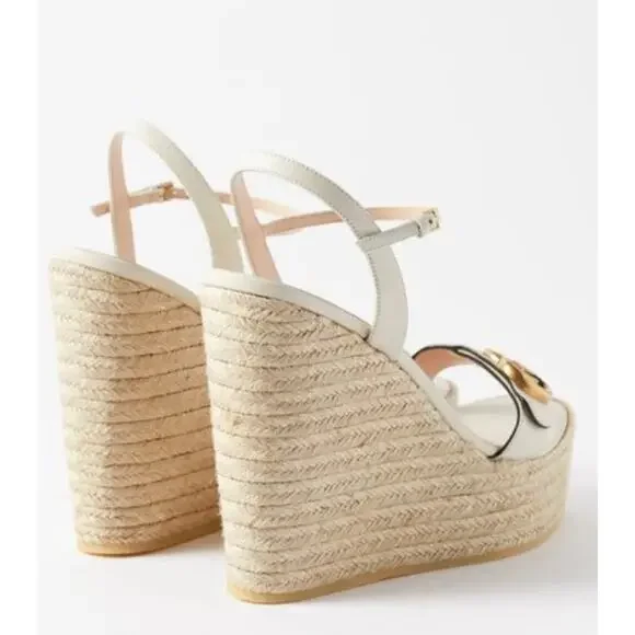 Gucci Aitana Marmont GG Leather Platform Espadrille Wedge Sandals 41 - Picture 14 of 16